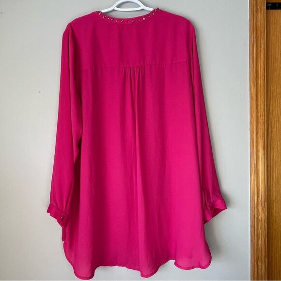 CJ Banks Pink Blouse with Pink Beaded Neckline Size 1X - Picture 2 of 11